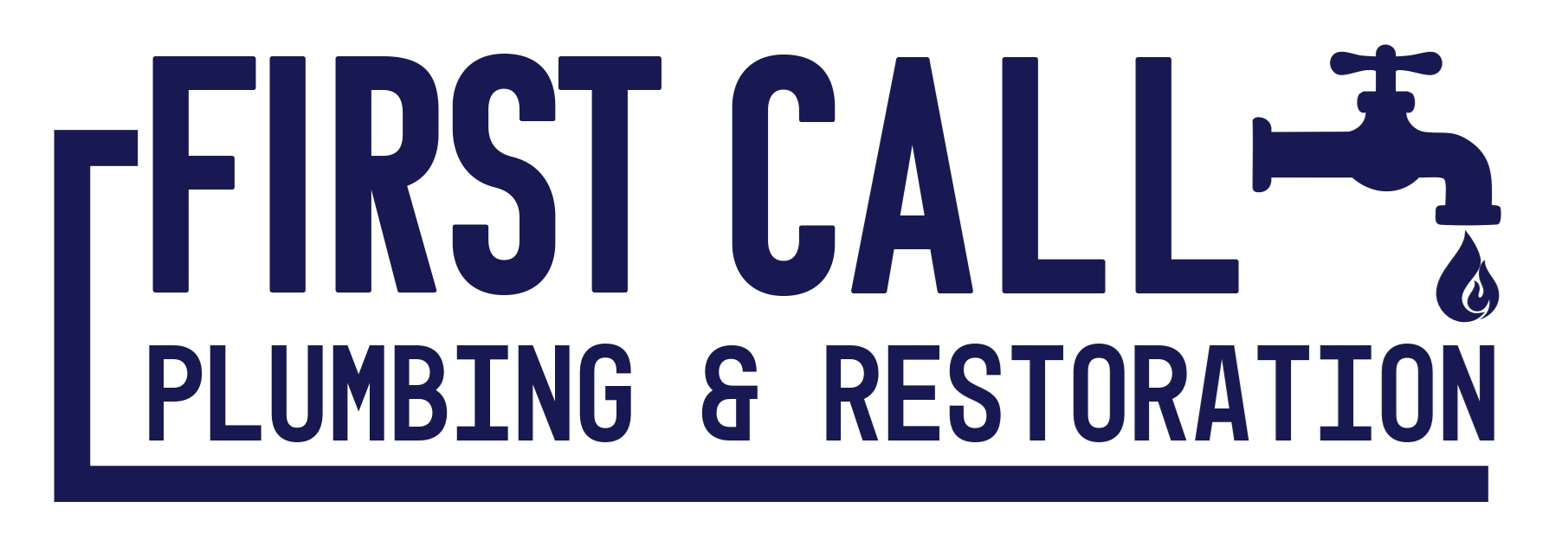 First Call Plumbing & Restoration logo showcasing a faucet and water droplet, emphasizing plumbing and restoration services.